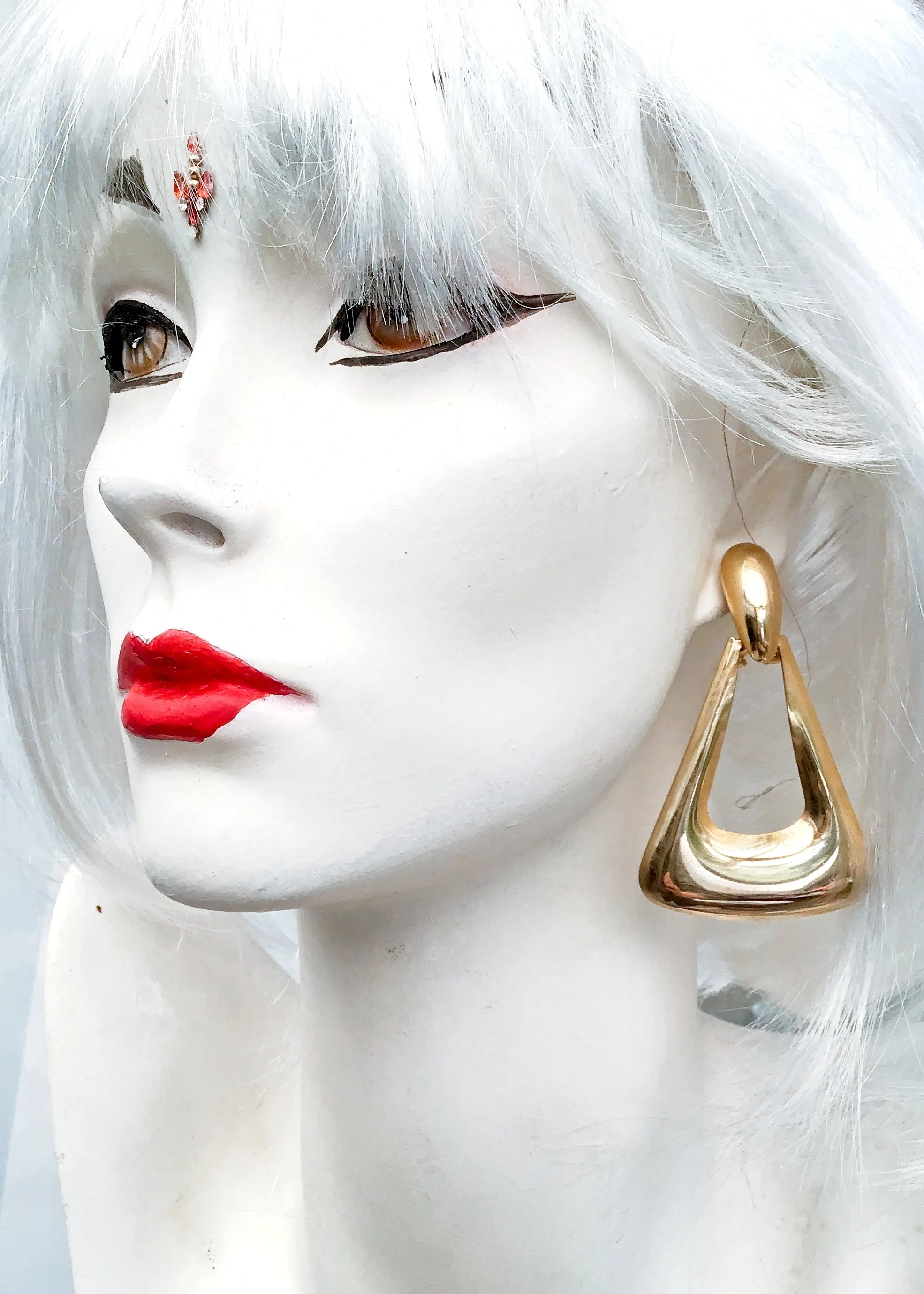 1980s Huge Gold Door Knocker Earrings • Triangle Hoops
