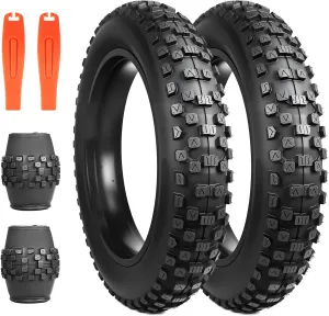 2 Pack Fat Tire for Ebike Mountain Bike Heavy Duty High-Performance Wear-Resistant E-Bike Mountain Snow Bike Tire 20" x 4"Black1/2 Tires 1/2 Tubes 2 levers