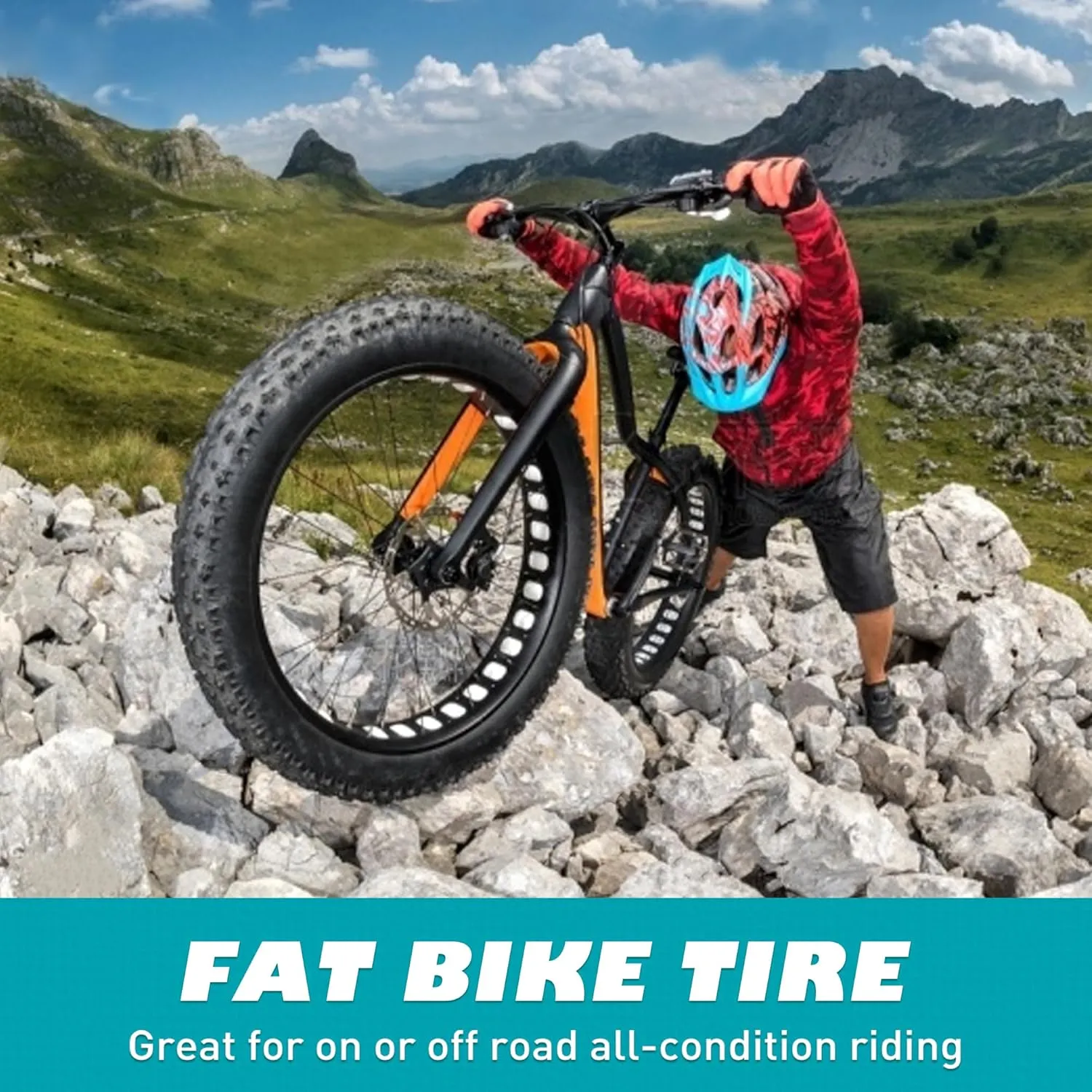 2 Pack Fat Tire for Ebike Mountain Bike Heavy Duty High-Performance Wear-Resistant E-Bike Mountain Snow Bike Tire 20" x 4"Black1/2 Tires 1/2 Tubes 2 levers