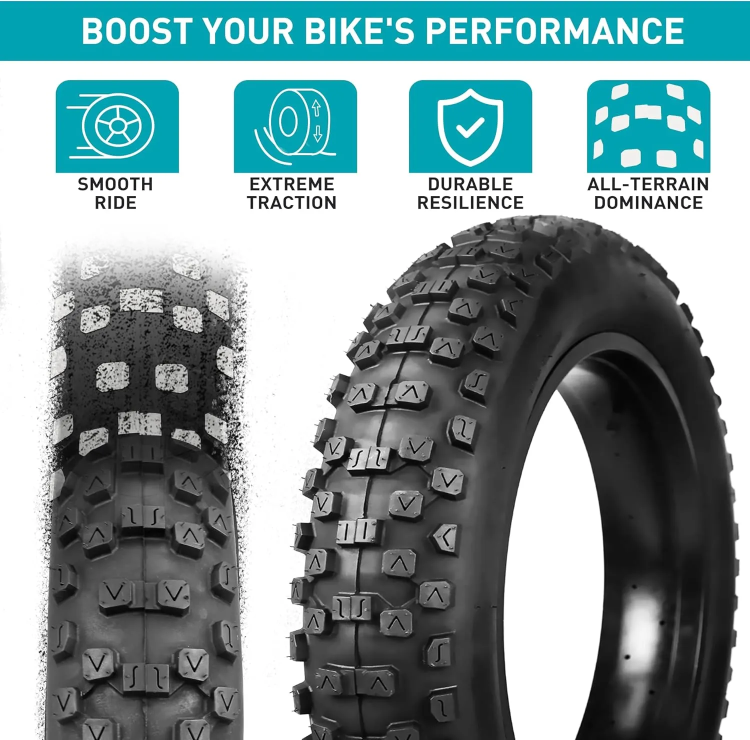 2 Pack Fat Tire for Ebike Mountain Bike Heavy Duty High-Performance Wear-Resistant E-Bike Mountain Snow Bike Tire 20" x 4"Black1/2 Tires 1/2 Tubes 2 levers