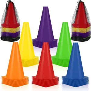 48 Pack 7 Inch Plastic Traffic Cones Agility Field Marker Soccer/Safety/Sports/Training Cones for Skating Basketball Football Practice Drills Themed Party Decorations