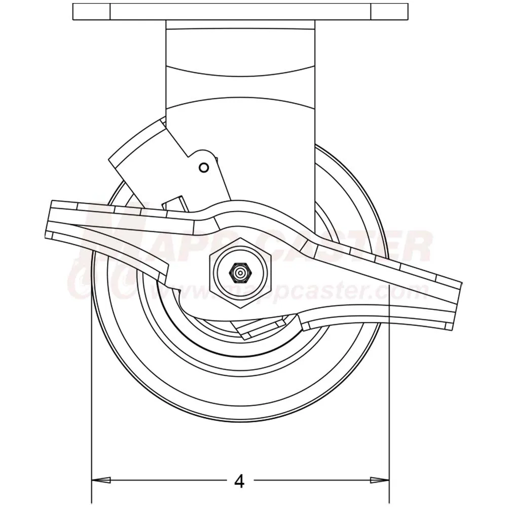 4" x 2" Polyurethane on Iron Wheel Rigid Brake Caster - 800 Lbs Capacity