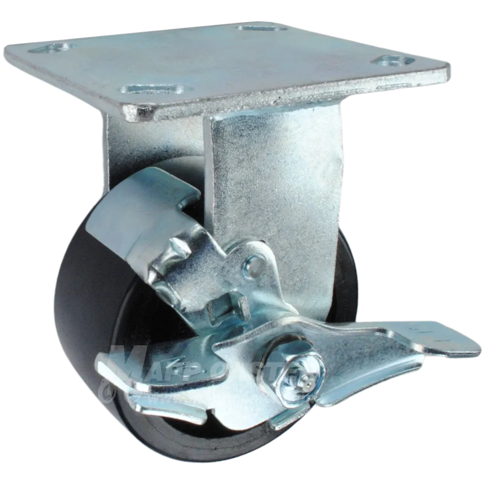 4" x 2" Polyurethane on Iron Wheel Rigid Brake Caster - 800 Lbs Capacity