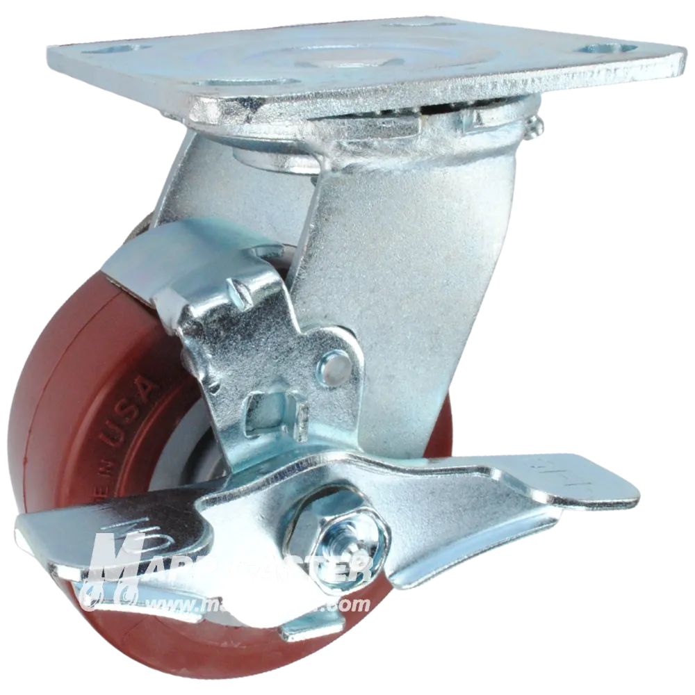 4" x 2" Polyurethane Wheel Swivel Brake Caster - 600 Lbs Capacity