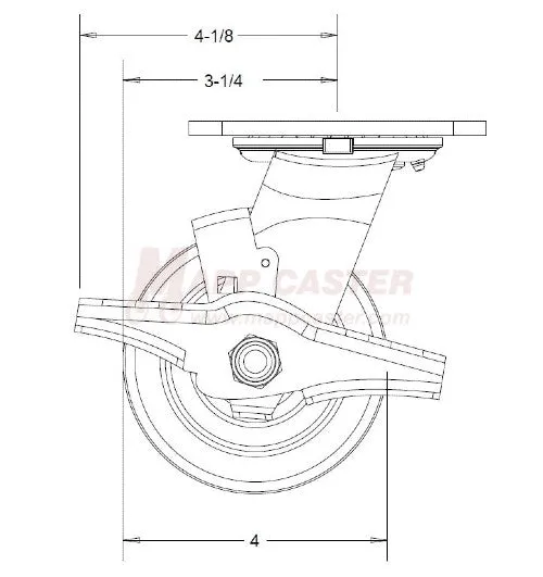 4" x 2" Polyurethane Wheel Swivel Brake Caster - 600 Lbs Capacity