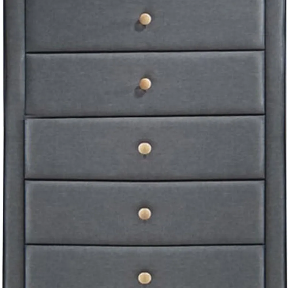 5 Drawers Transitional Style Wood and Fabric Upholstery Chest, Gray