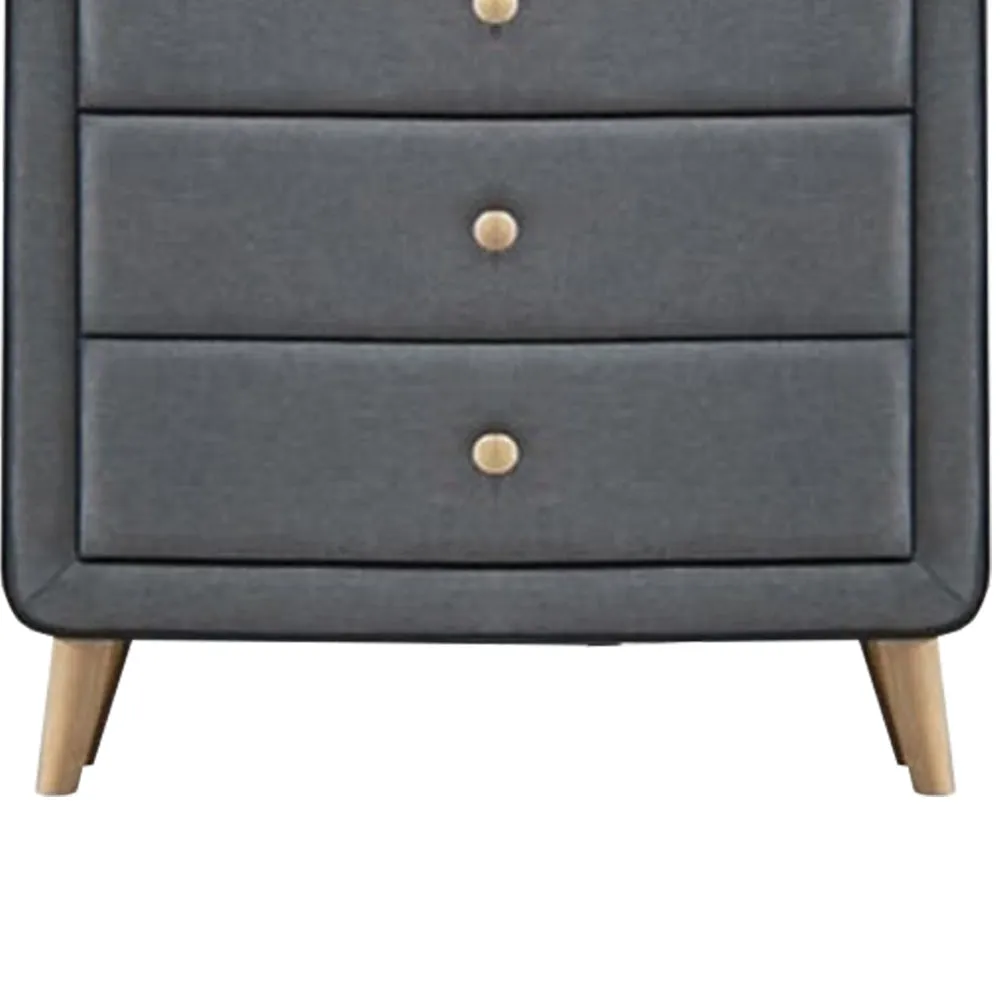 5 Drawers Transitional Style Wood and Fabric Upholstery Chest, Gray