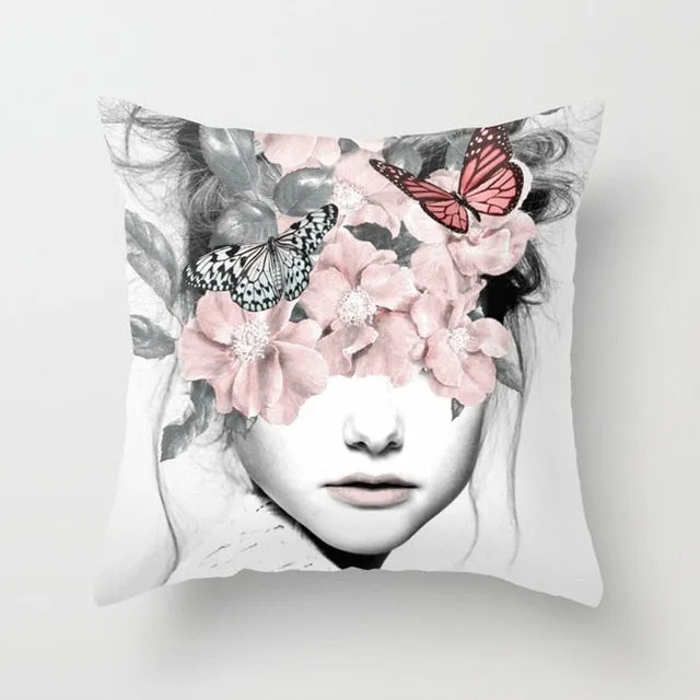 Abstract Print Botanical Flowers Pillow Cover