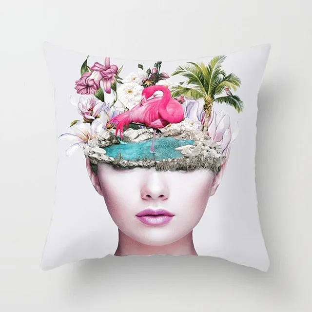 Abstract Print Botanical Flowers Pillow Cover