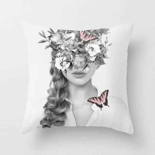 Abstract Print Botanical Flowers Pillow Cover