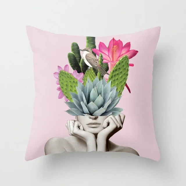 Abstract Print Botanical Flowers Pillow Cover