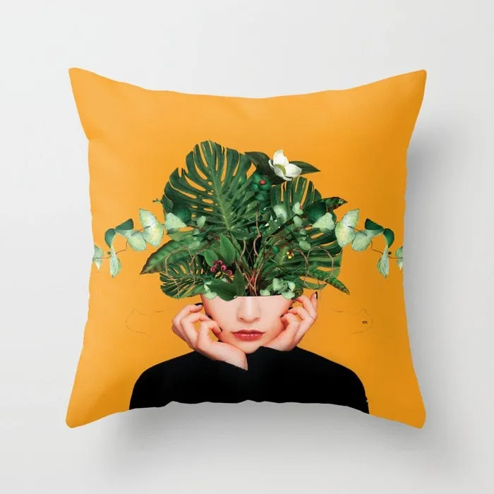 Abstract Print Botanical Flowers Pillow Cover