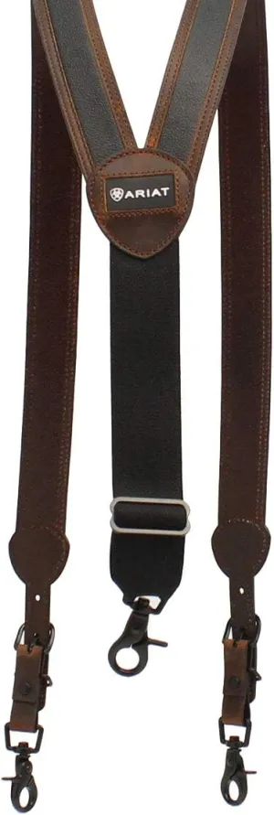 ARIAT Men's Adjustable Suspenders with Black Pebbled Leather Inlay