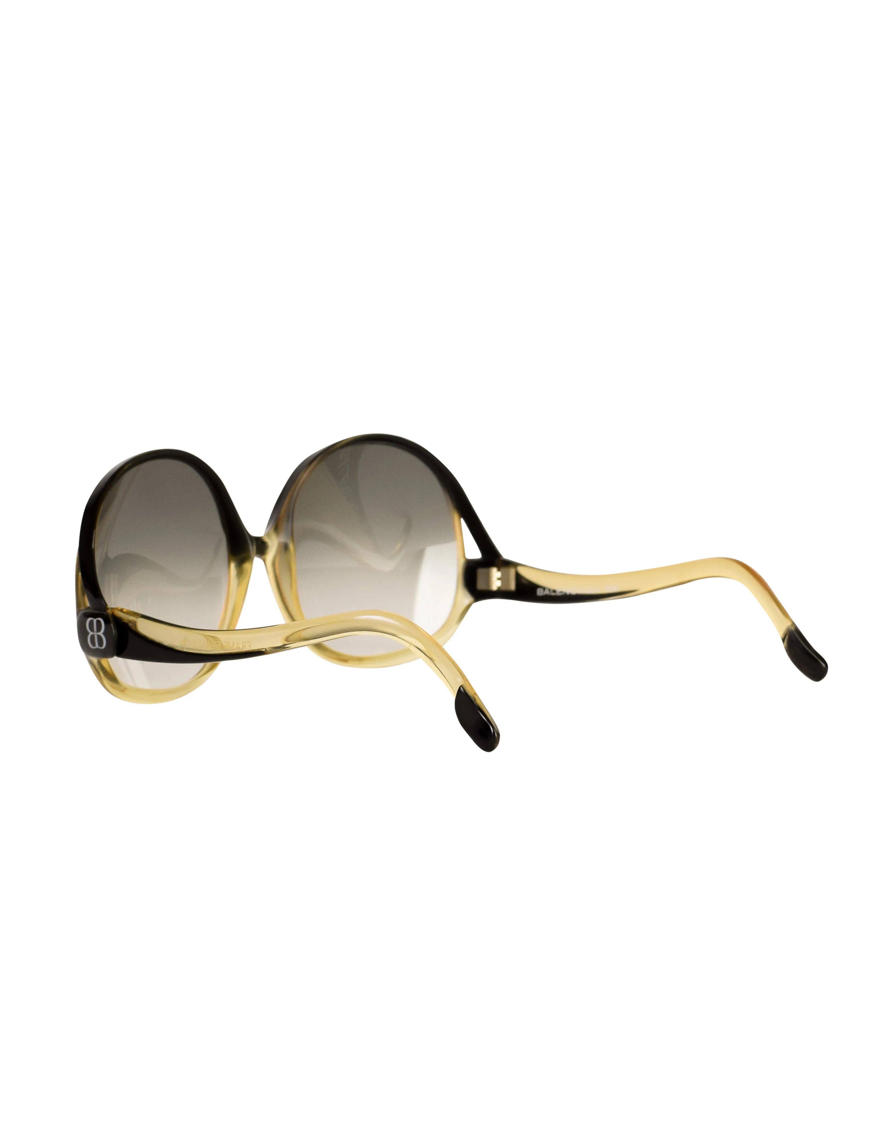 Balenciaga Vintage Oversized Black Amber Curved Arm Sunglasses