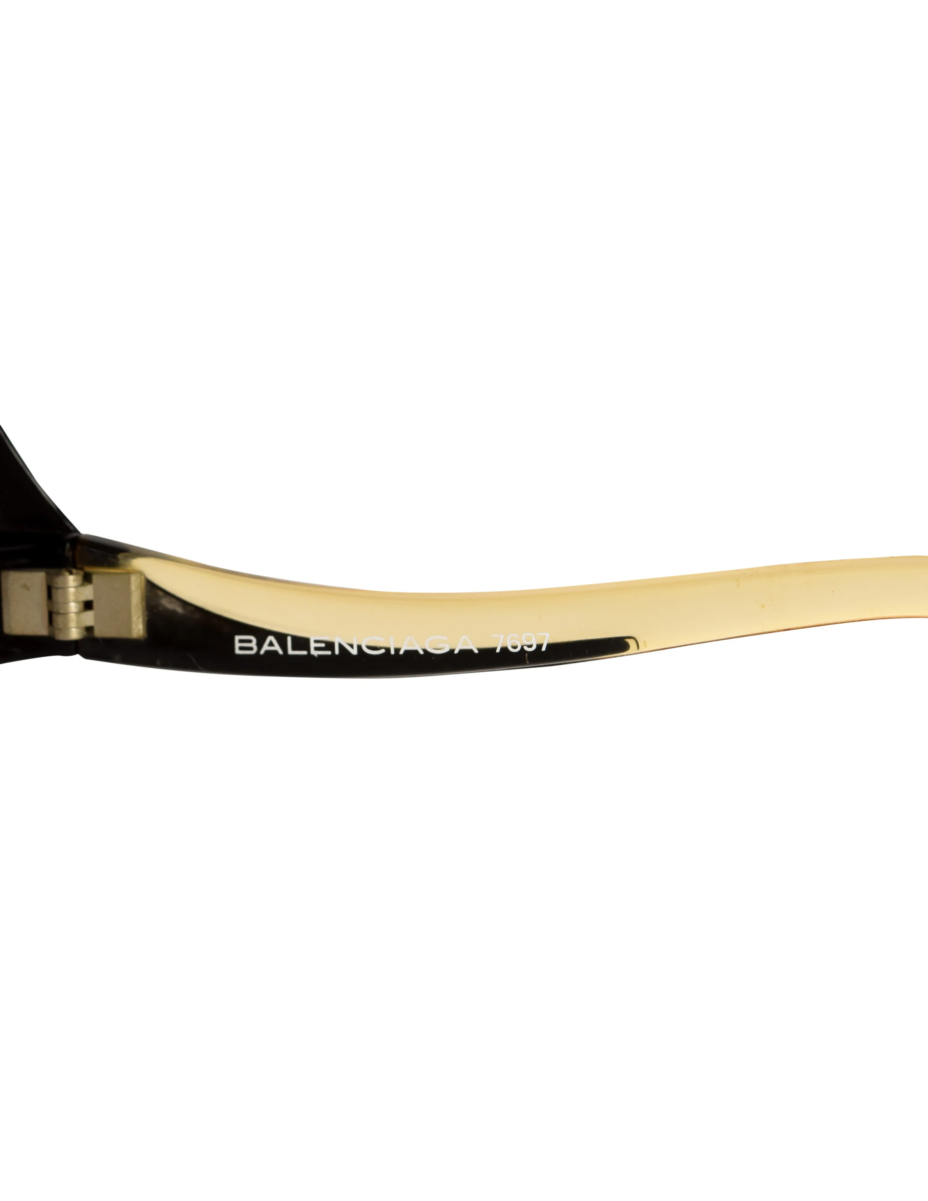 Balenciaga Vintage Oversized Black Amber Curved Arm Sunglasses