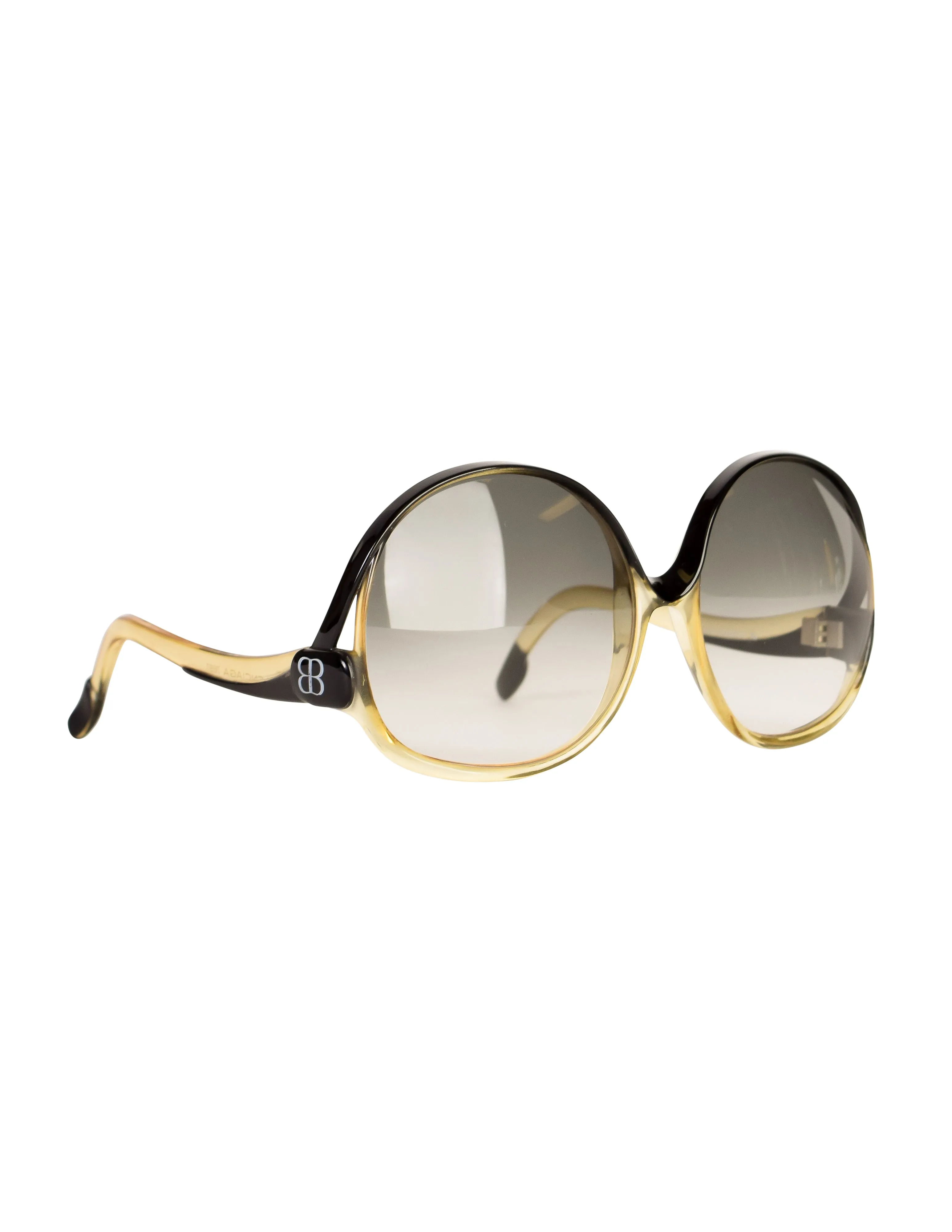 Balenciaga Vintage Oversized Black Amber Curved Arm Sunglasses