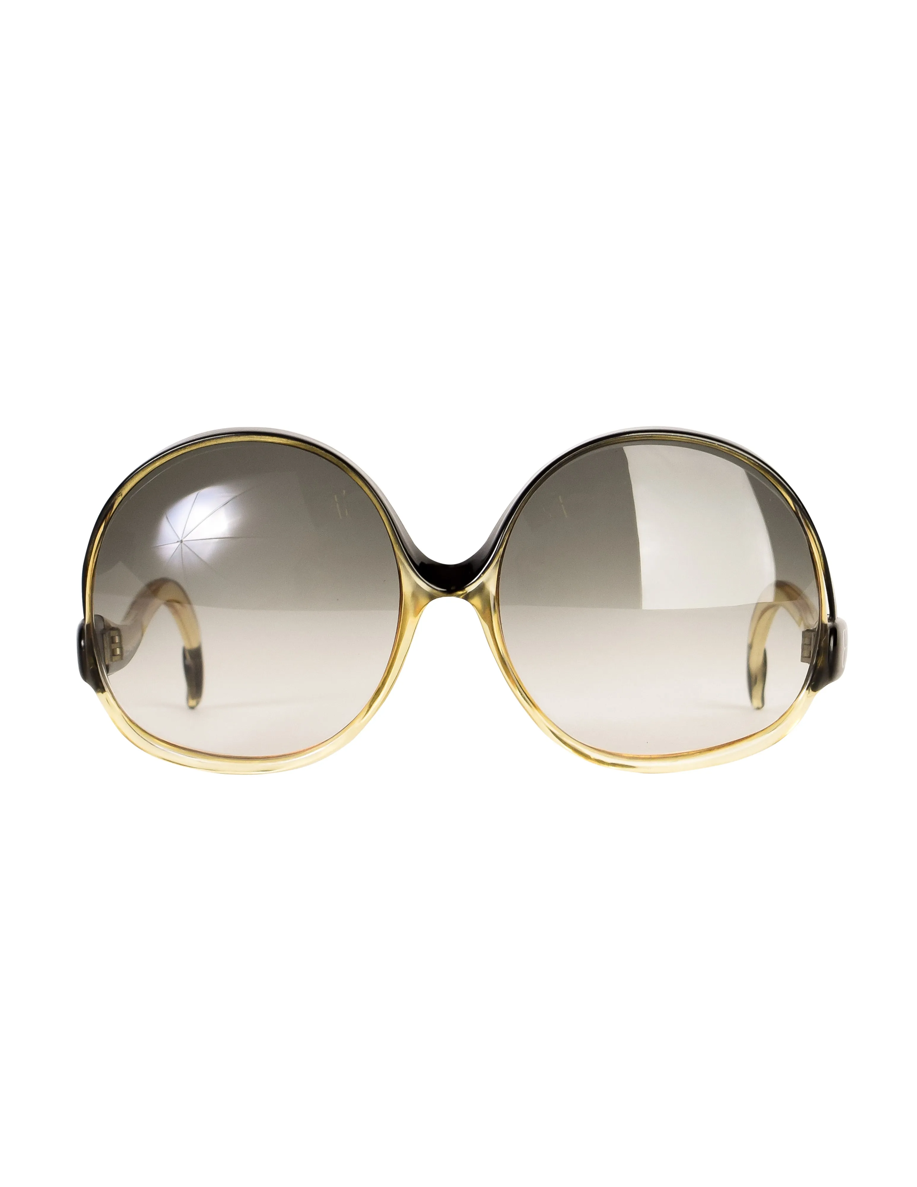 Balenciaga Vintage Oversized Black Amber Curved Arm Sunglasses