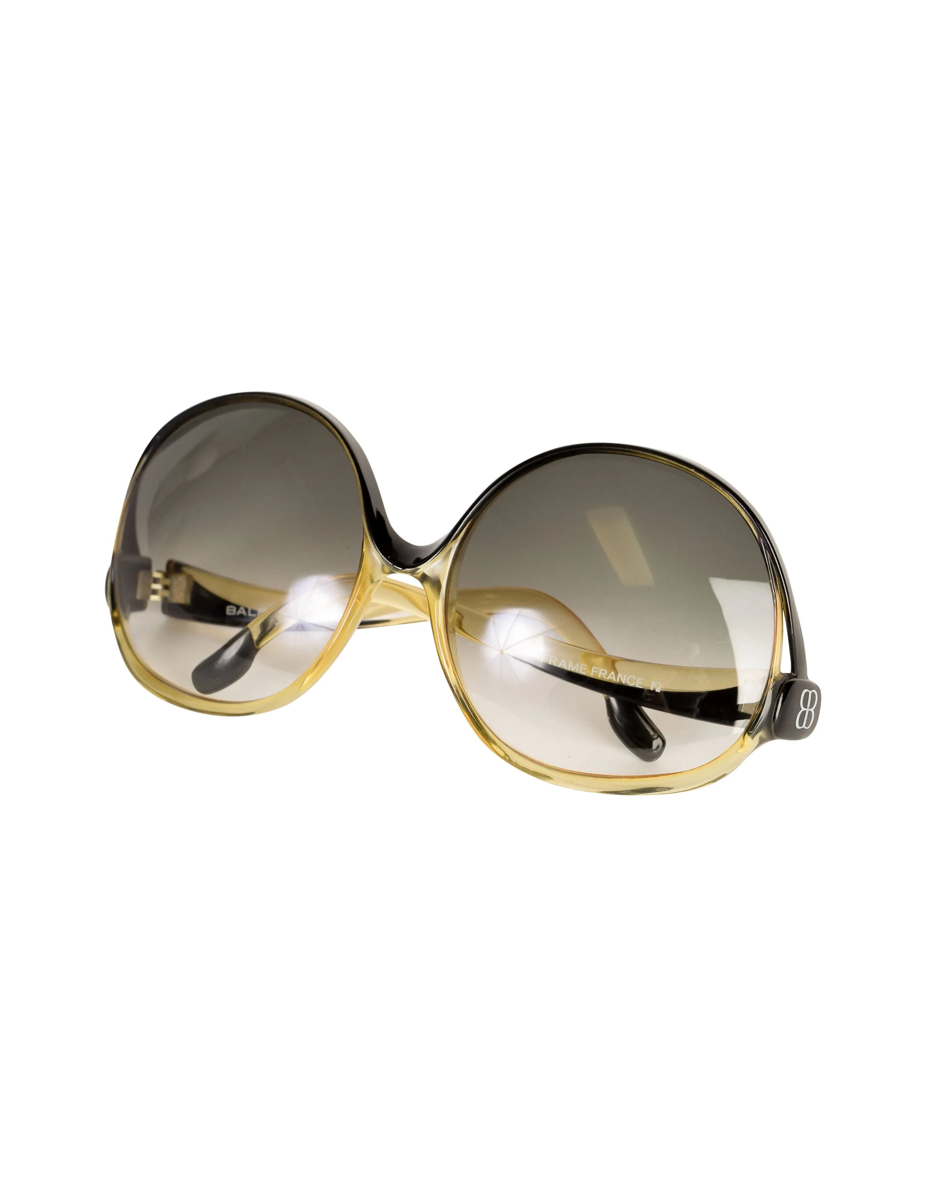 Balenciaga Vintage Oversized Black Amber Curved Arm Sunglasses
