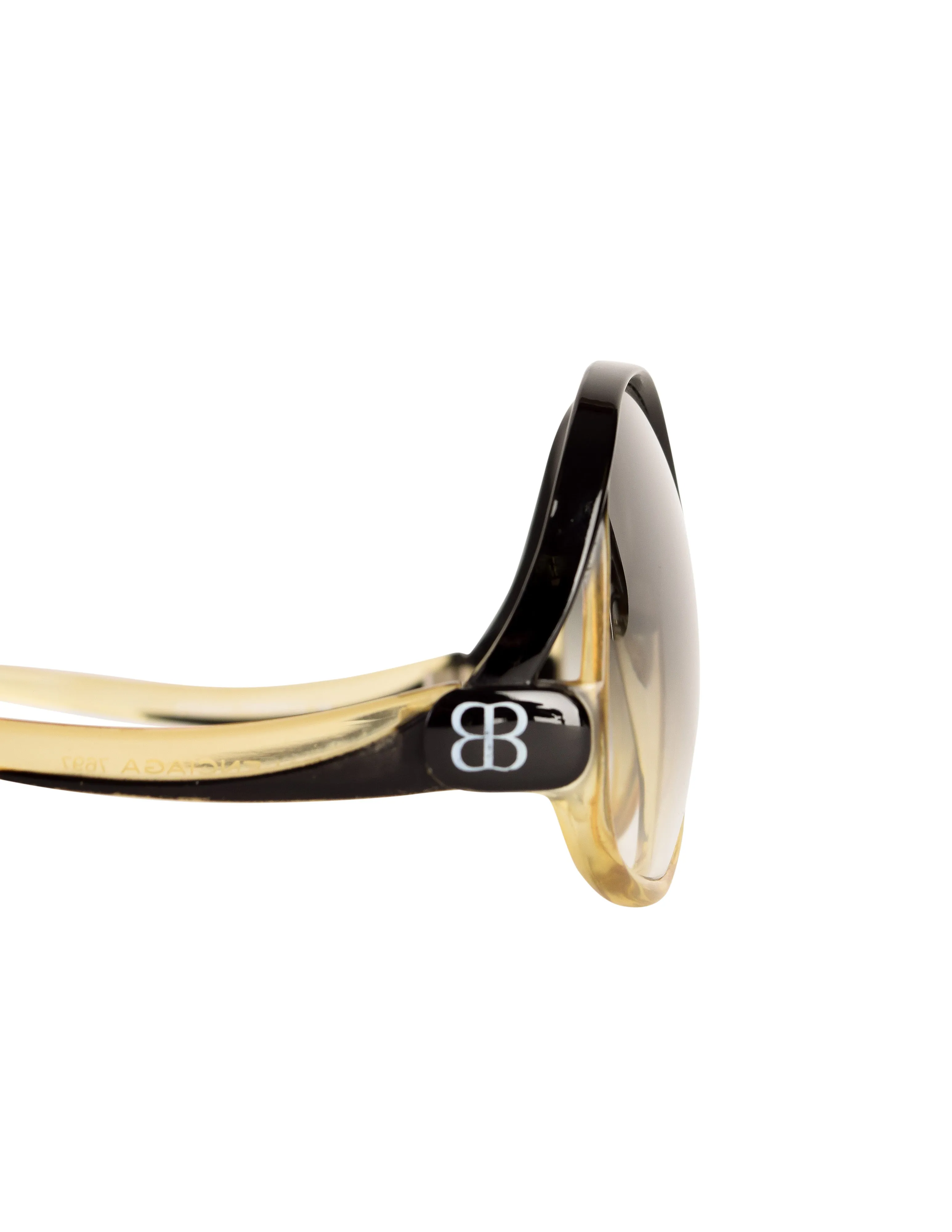 Balenciaga Vintage Oversized Black Amber Curved Arm Sunglasses