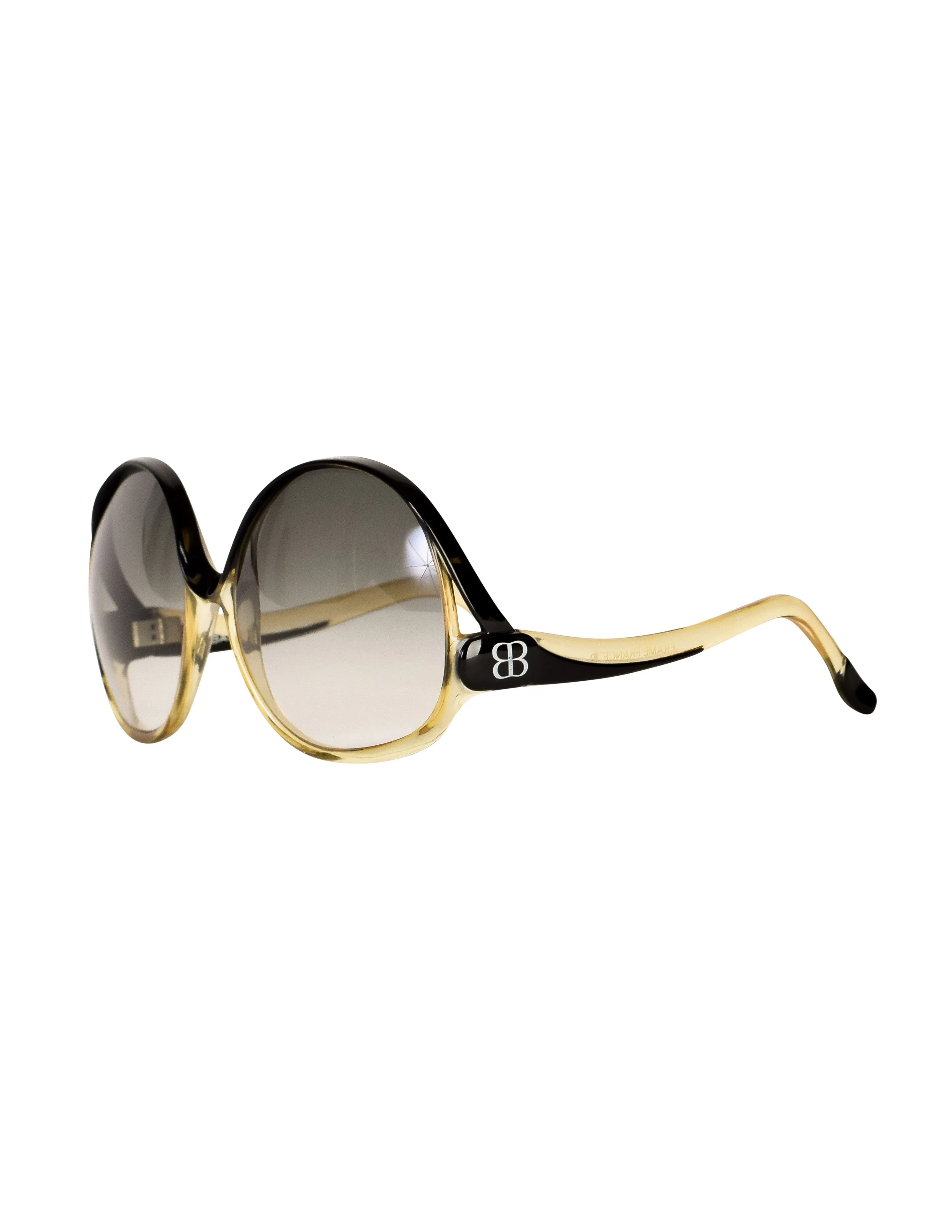 Balenciaga Vintage Oversized Black Amber Curved Arm Sunglasses