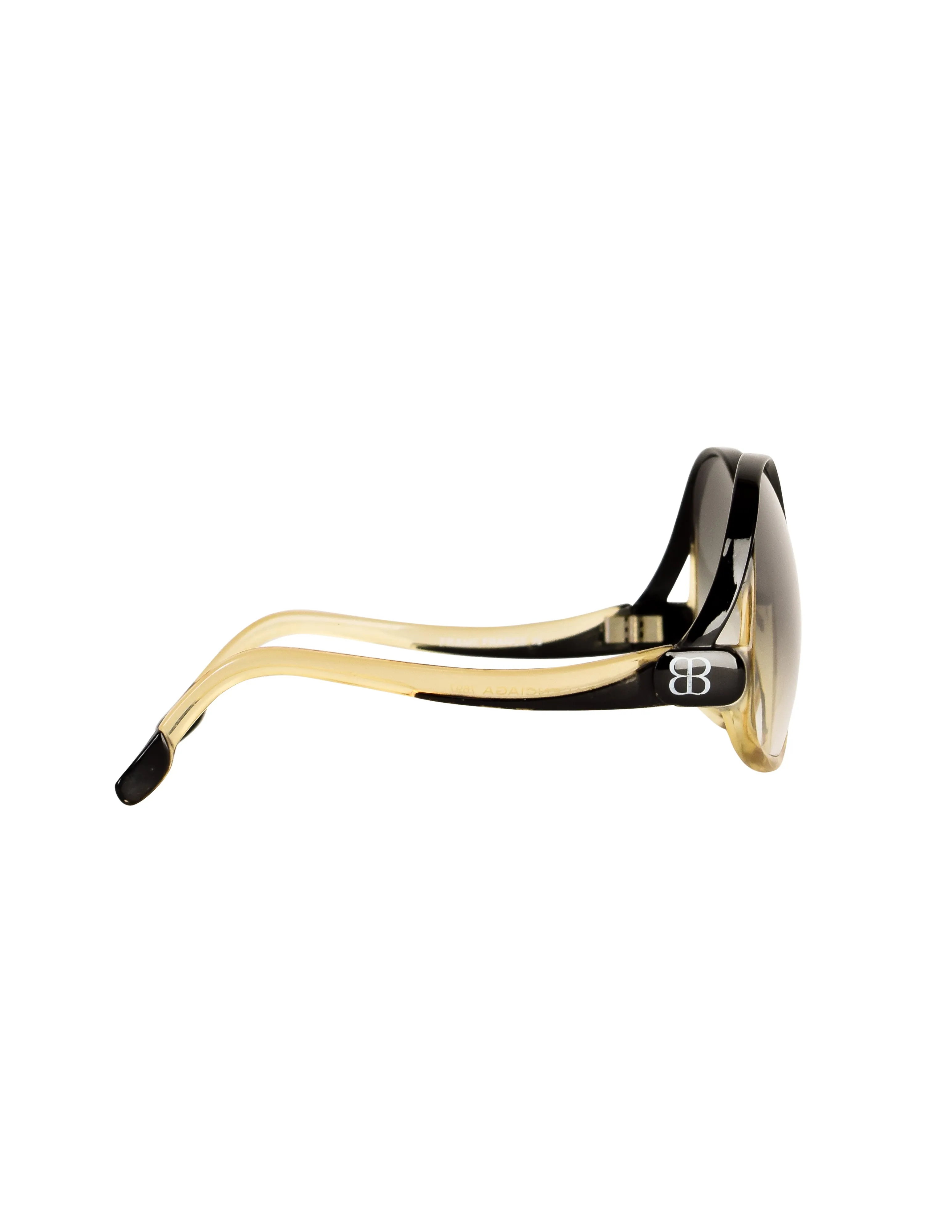 Balenciaga Vintage Oversized Black Amber Curved Arm Sunglasses