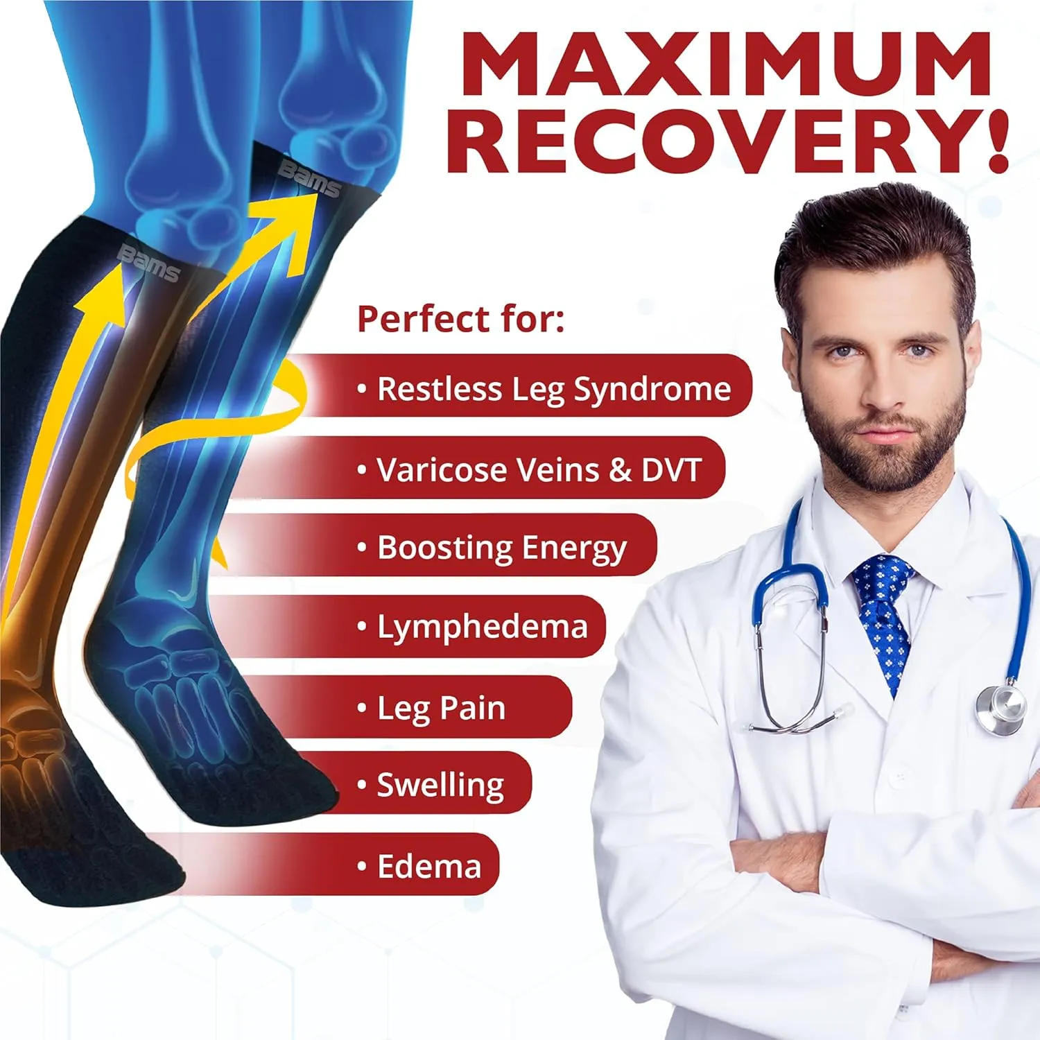BAMS Plus Size Calf Compression Sleeve for Women & Men, Viscose from Bamboo Extra Wide Leg Support for Shin Splints, Leg Pain Relief and Support, Swelling, Travel (Calf Black, XXL)