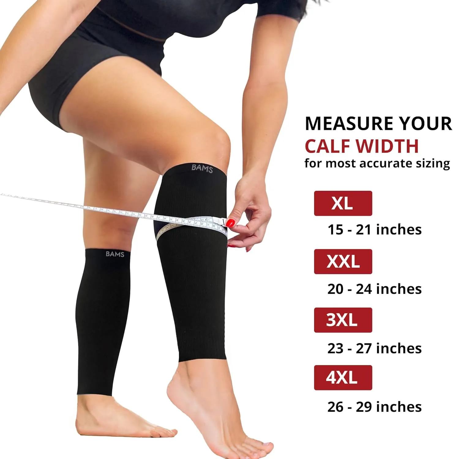 BAMS Plus Size Calf Compression Sleeve for Women & Men, Viscose from Bamboo Extra Wide Leg Support for Shin Splints, Leg Pain Relief and Support, Swelling, Travel (Calf Black, XXL)