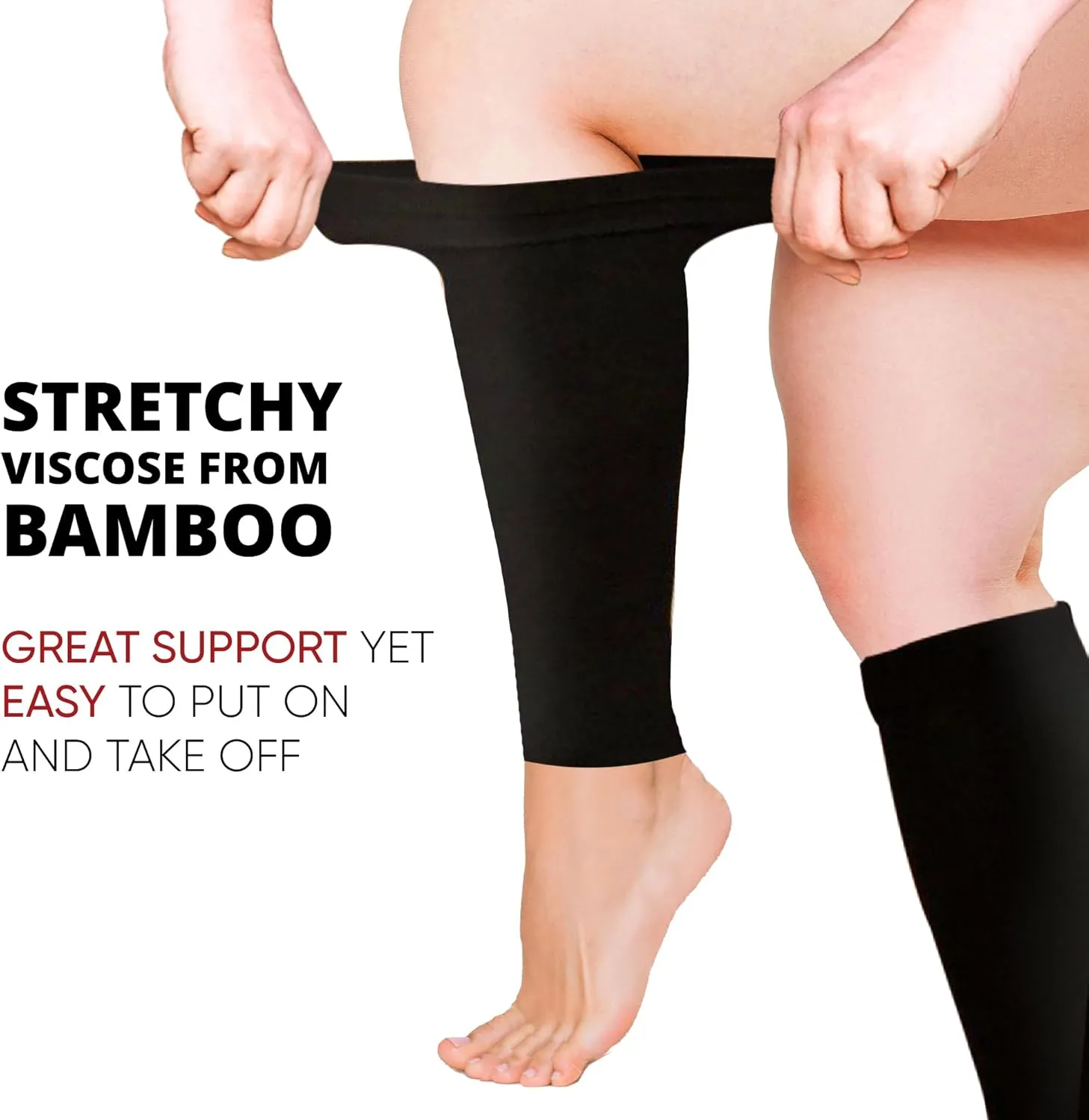 BAMS Plus Size Calf Compression Sleeve for Women & Men, Viscose from Bamboo Extra Wide Leg Support for Shin Splints, Leg Pain Relief and Support, Swelling, Travel (Calf Black, XXL)