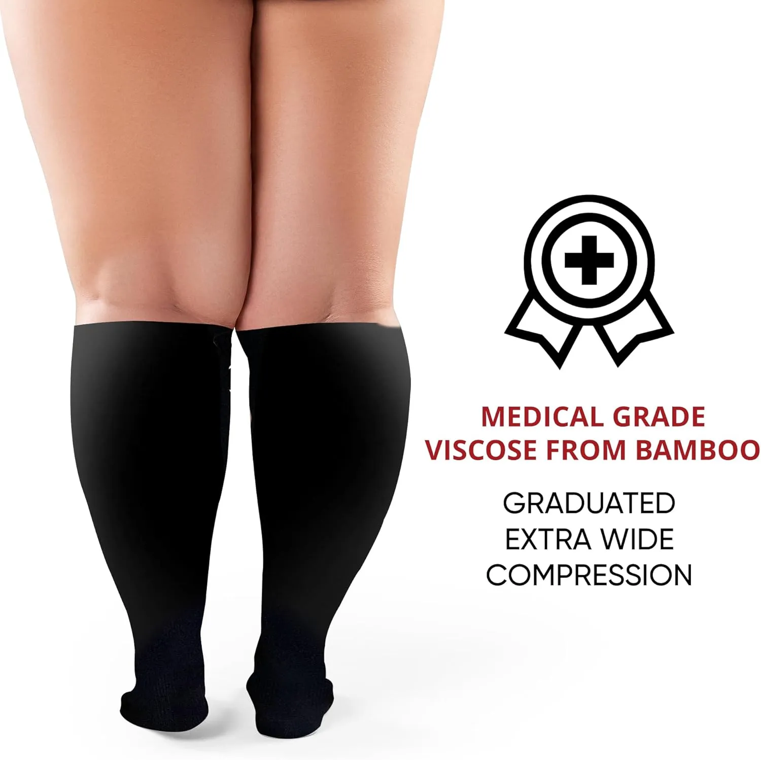 BAMS Plus Size Calf Compression Sleeve for Women & Men, Viscose from Bamboo Extra Wide Leg Support for Shin Splints, Leg Pain Relief and Support, Swelling, Travel (Calf Black, XXL)