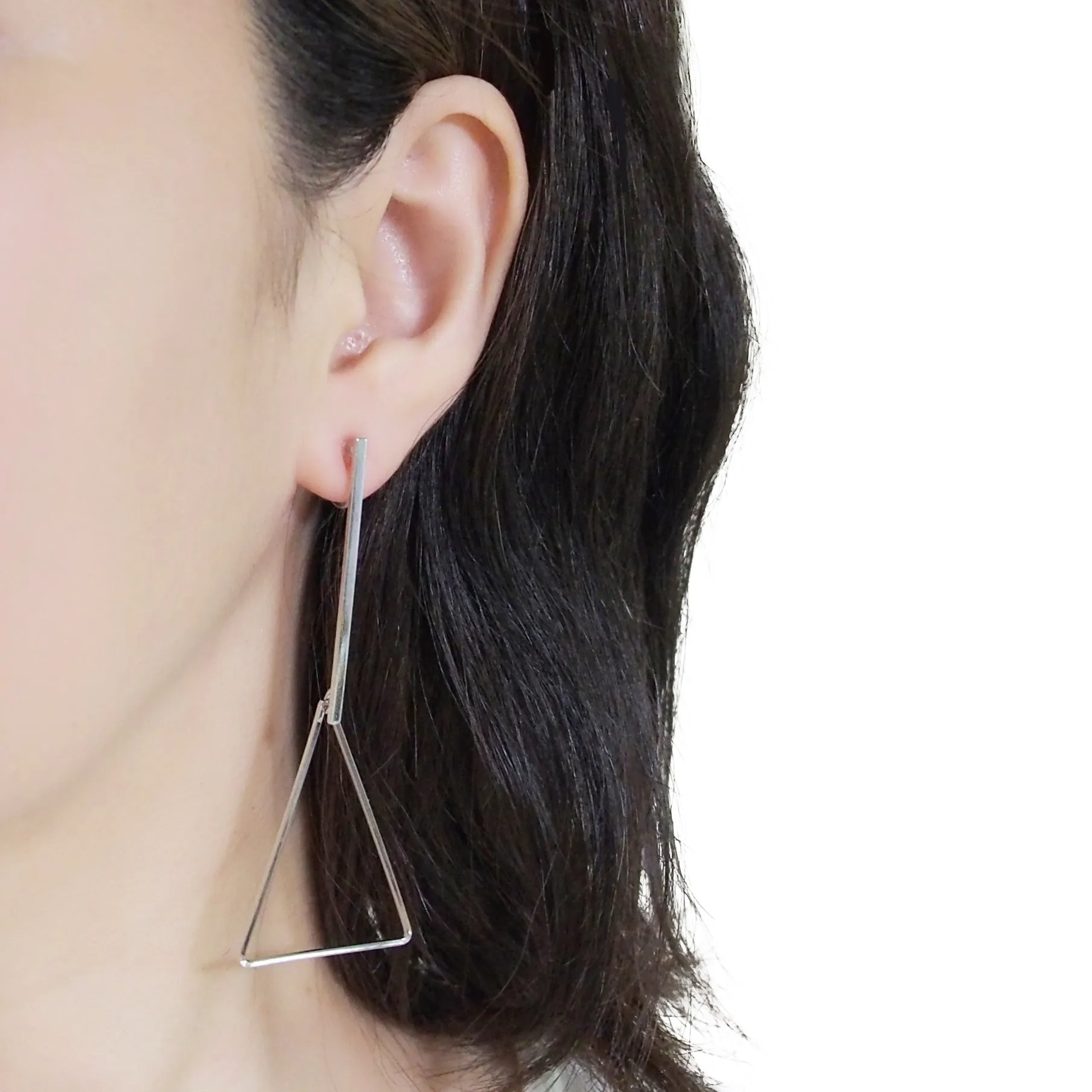 Bar and Triangle Hoop Invisible clip on earrings ( Silver tone )