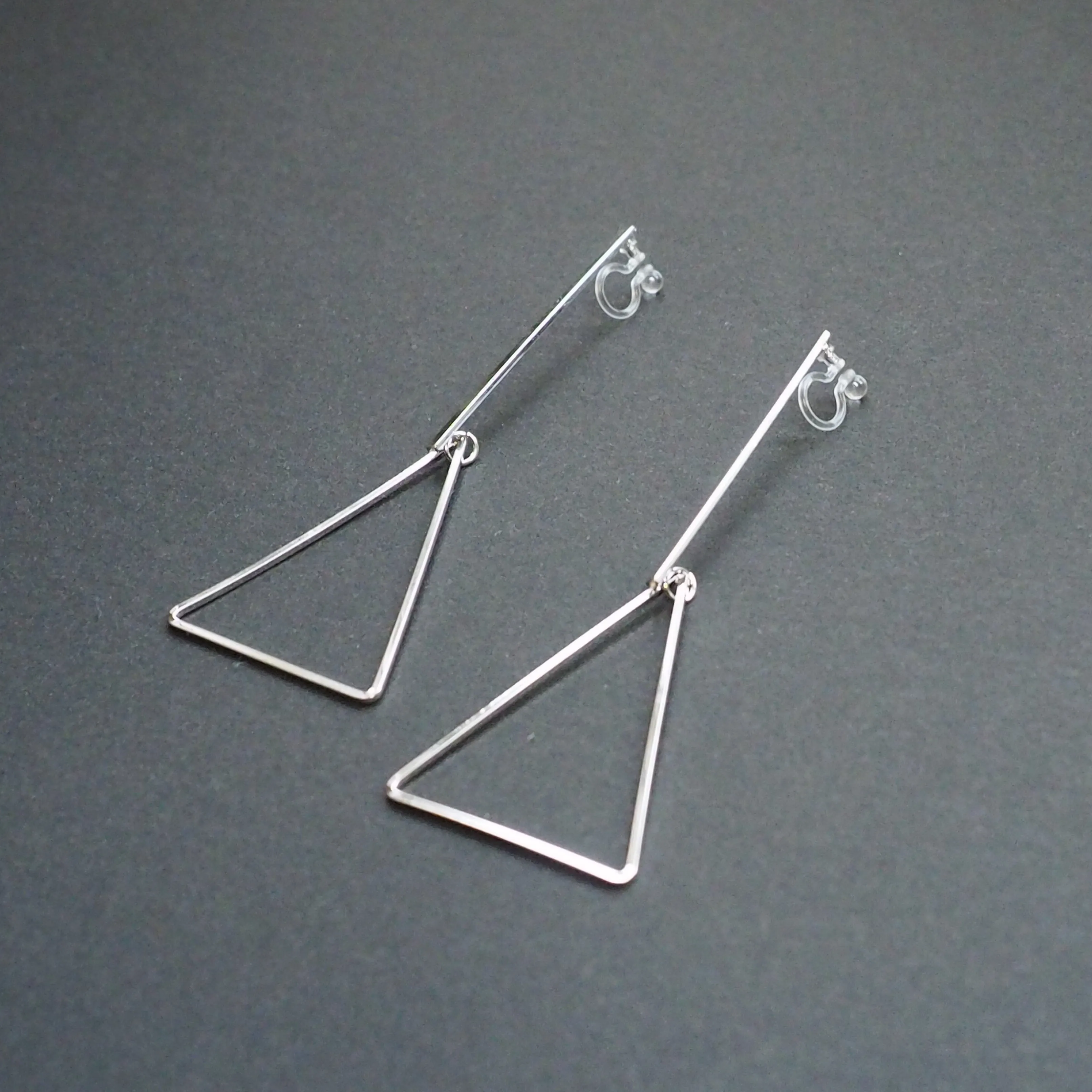 Bar and Triangle Hoop Invisible clip on earrings ( Silver tone )
