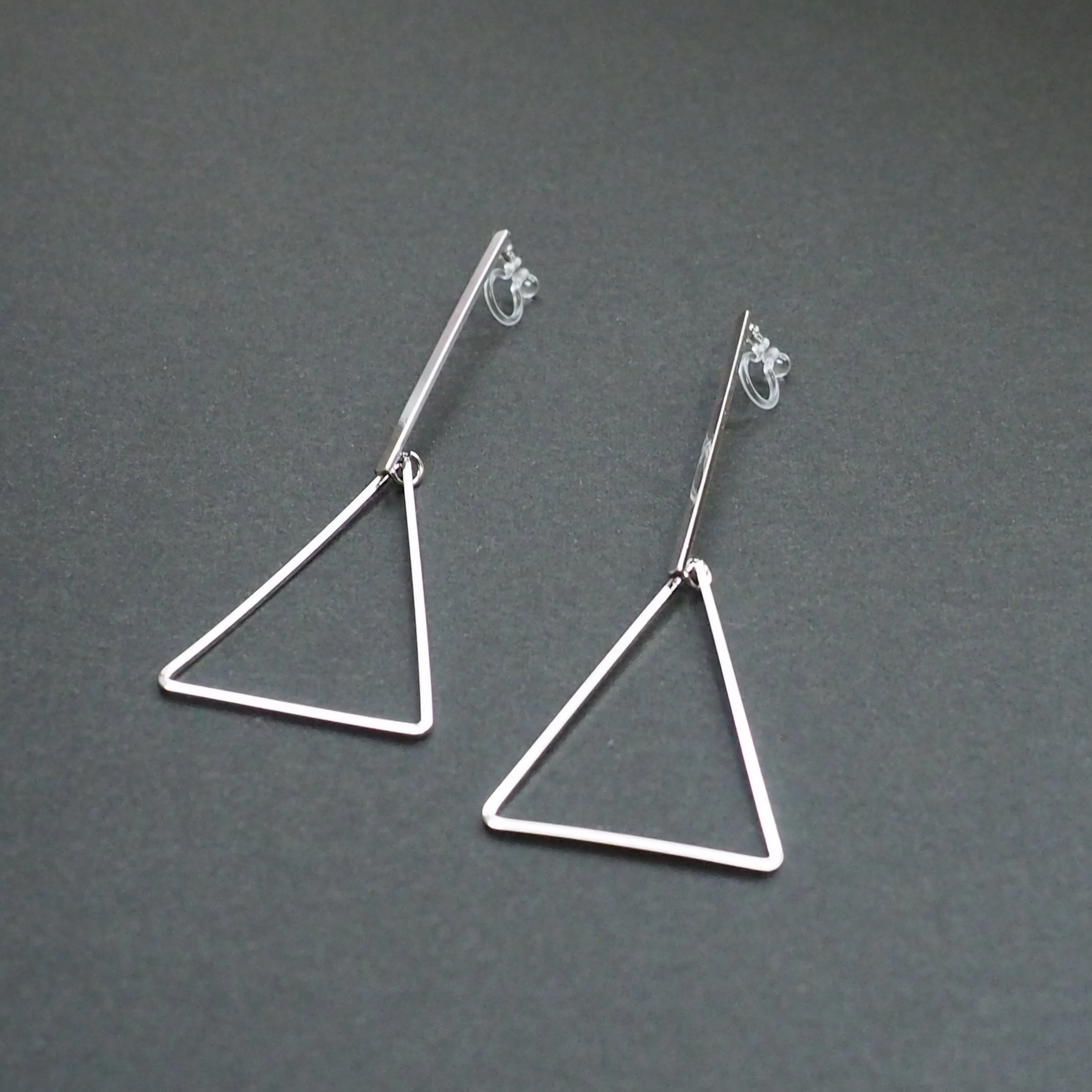 Bar and Triangle Hoop Invisible clip on earrings ( Silver tone )