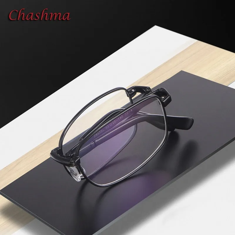 Chashma Ochki Unisex Full Rim Square Titanium Foldable Eyeglasses 8923