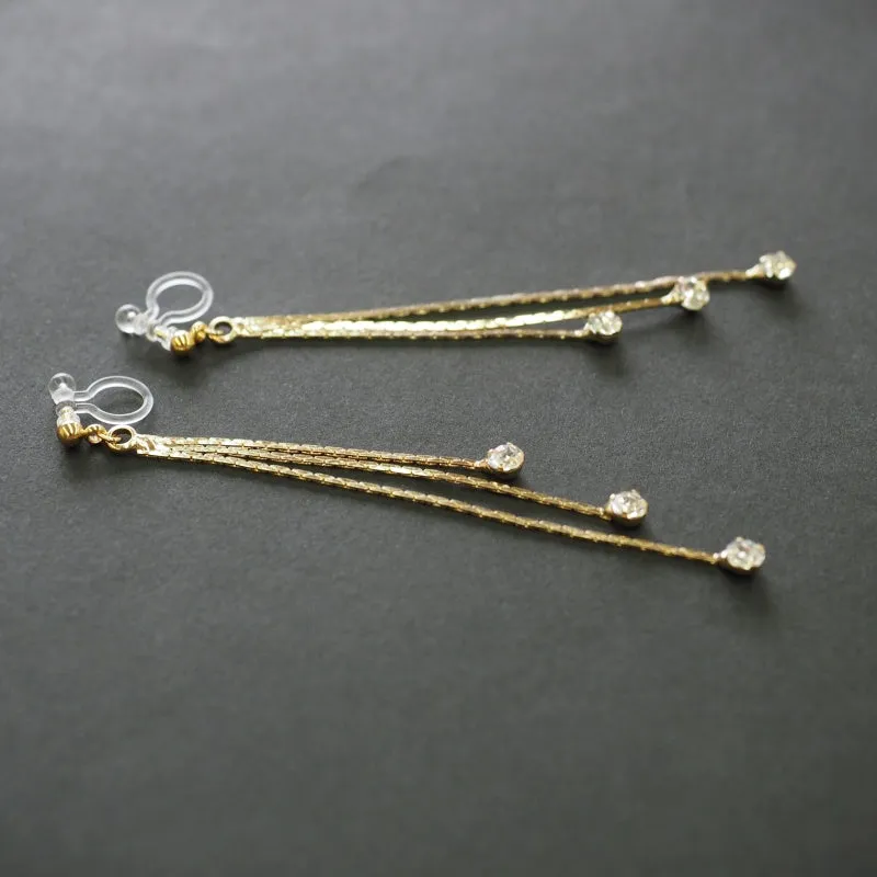 Chic Cascade Crystal Invisible Clip-On Earrings | Triple Chain Glamour