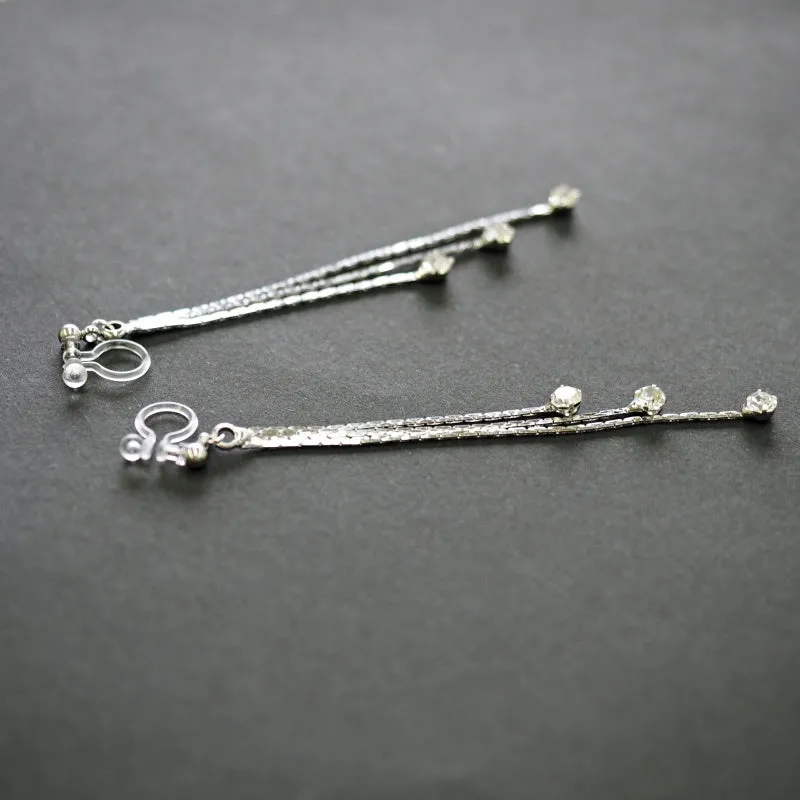Chic Cascade Crystal Invisible Clip-On Earrings | Triple Chain Glamour