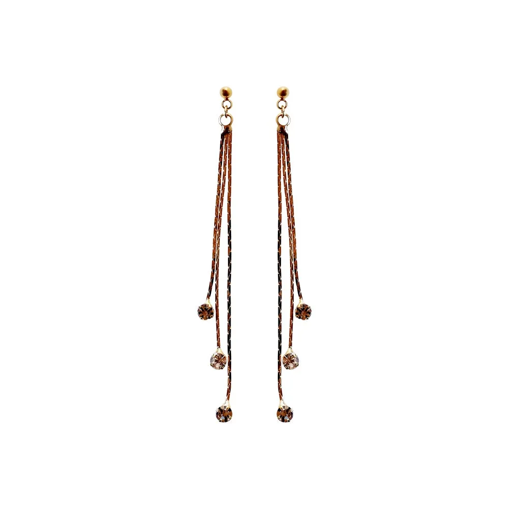 Chic Cascade Crystal Invisible Clip-On Earrings | Triple Chain Glamour