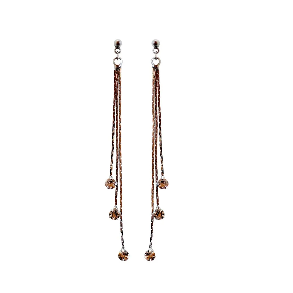 Chic Cascade Crystal Invisible Clip-On Earrings | Triple Chain Glamour