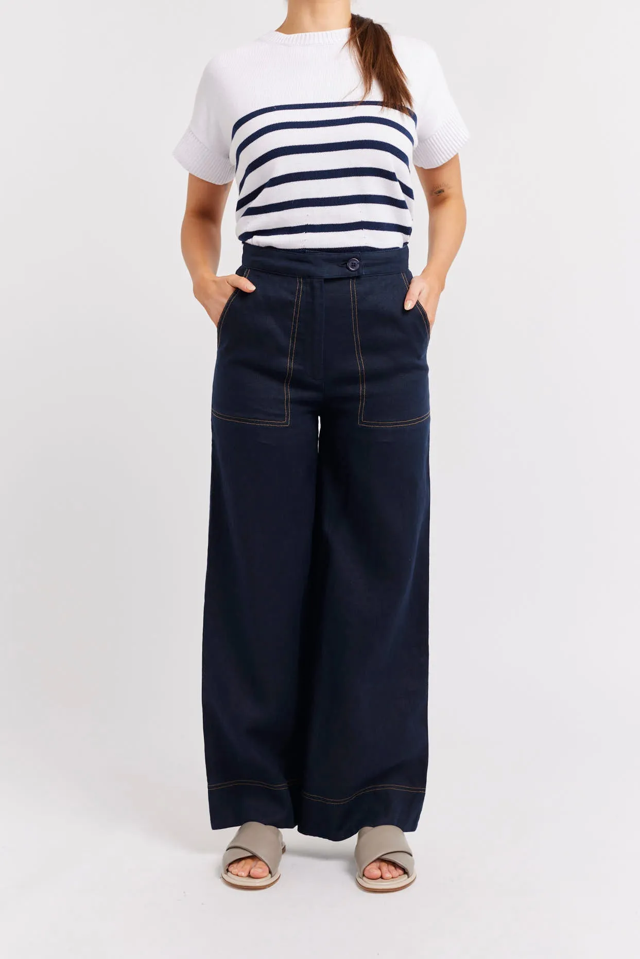 Clio Linen Pant in Navy