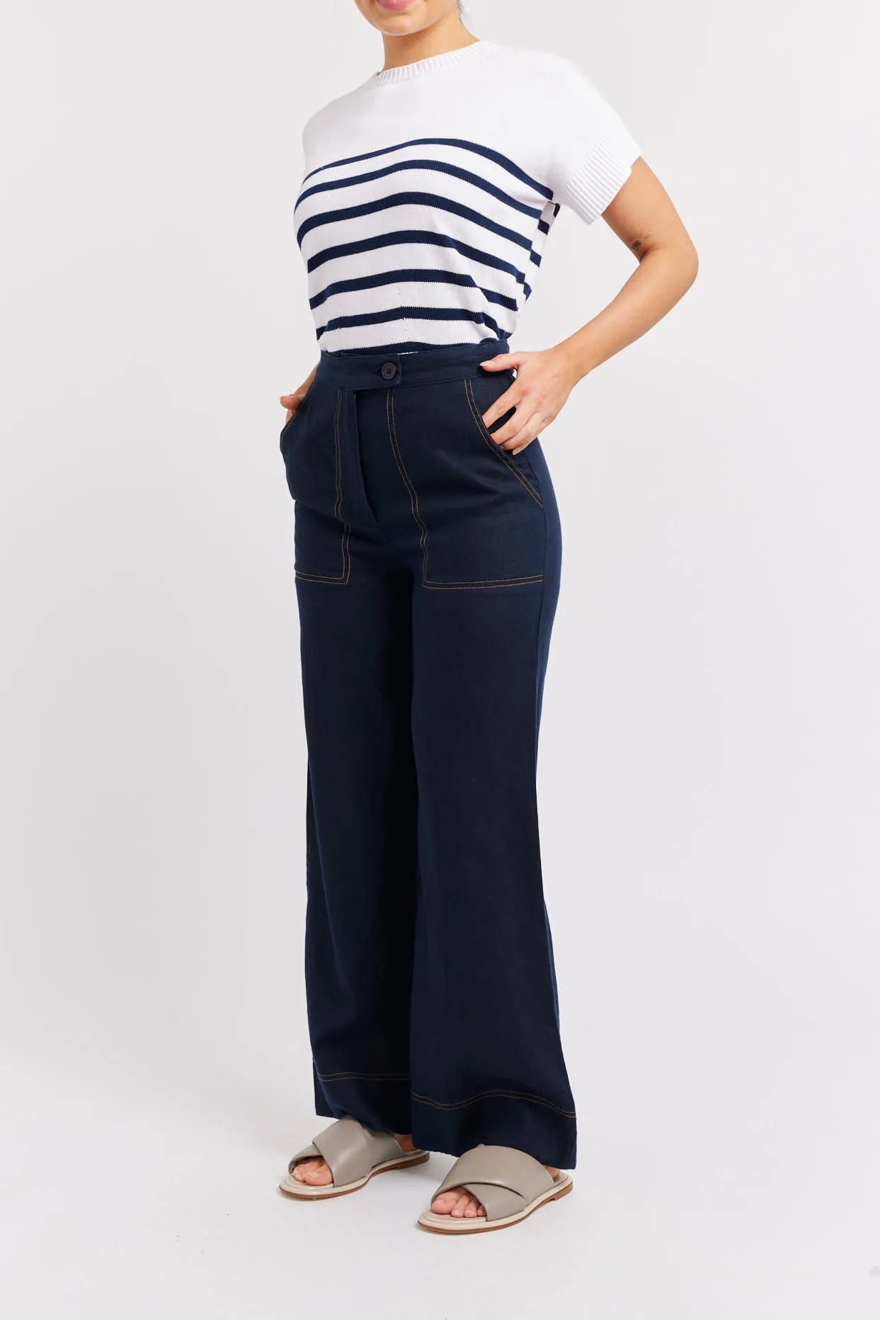 Clio Linen Pant in Navy