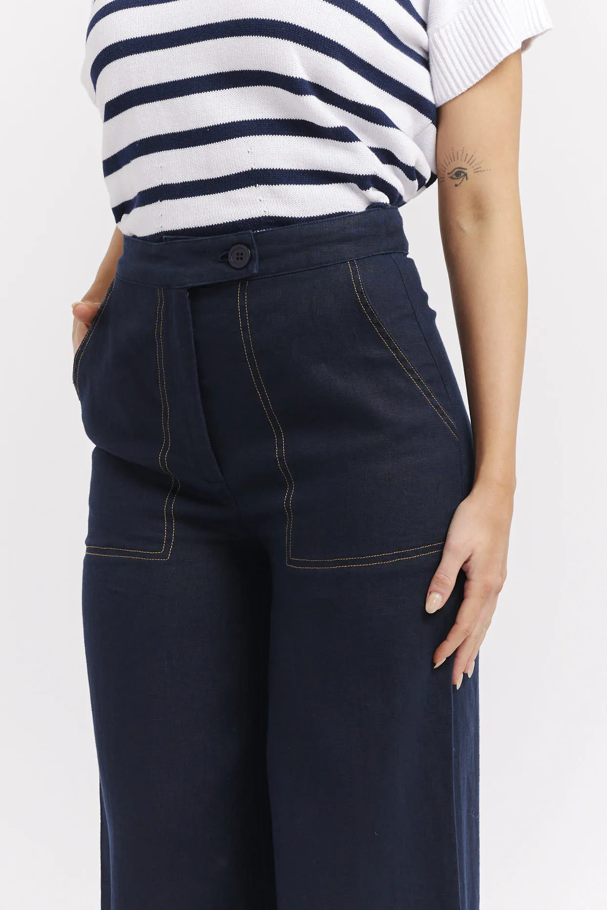 Clio Linen Pant in Navy