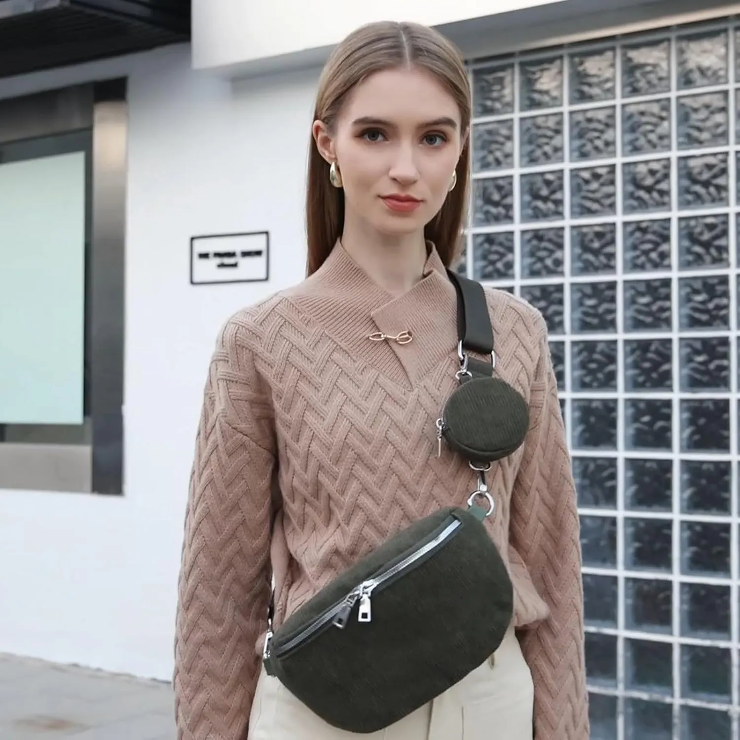 Crossbody Sling Bag Purse for Women - Small Chest Fanny Pack Trendy Travel Faux Leather Cross Body Bags with Adjustable Strap