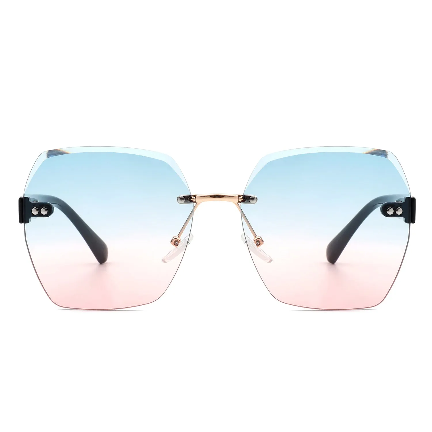 Ezernova - Oversize Square Geometric Rimless Tinted Fashion Sunglasses