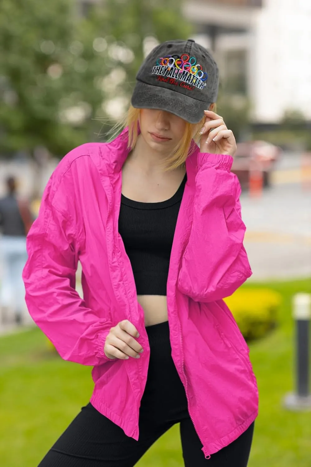 Fight Like a Girl They All Matter Find The Cure Embroidered Cap with Cancer Awareness Ribbons