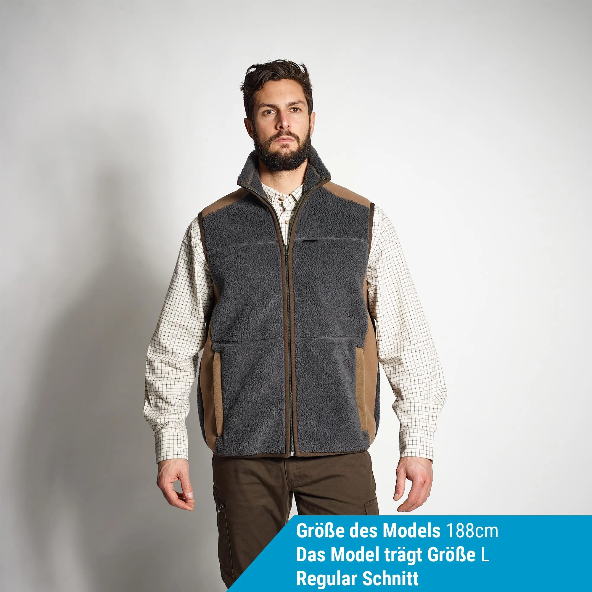 Fleece vest 500 brushed gray SOLOGNAC, charcoal gray/bark brown