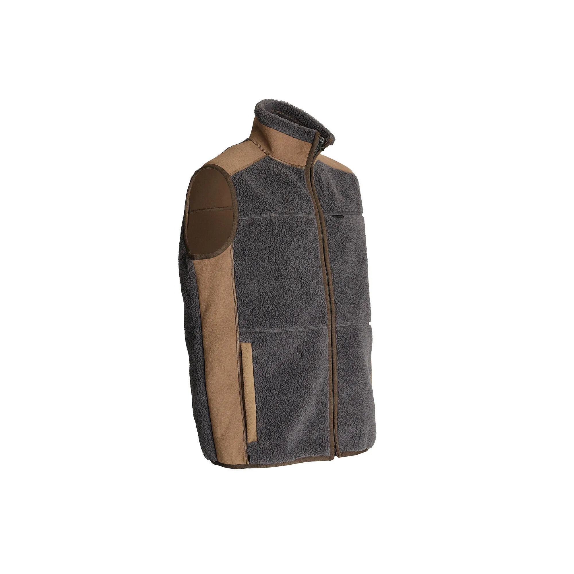 Fleece vest 500 brushed gray SOLOGNAC, charcoal gray/bark brown