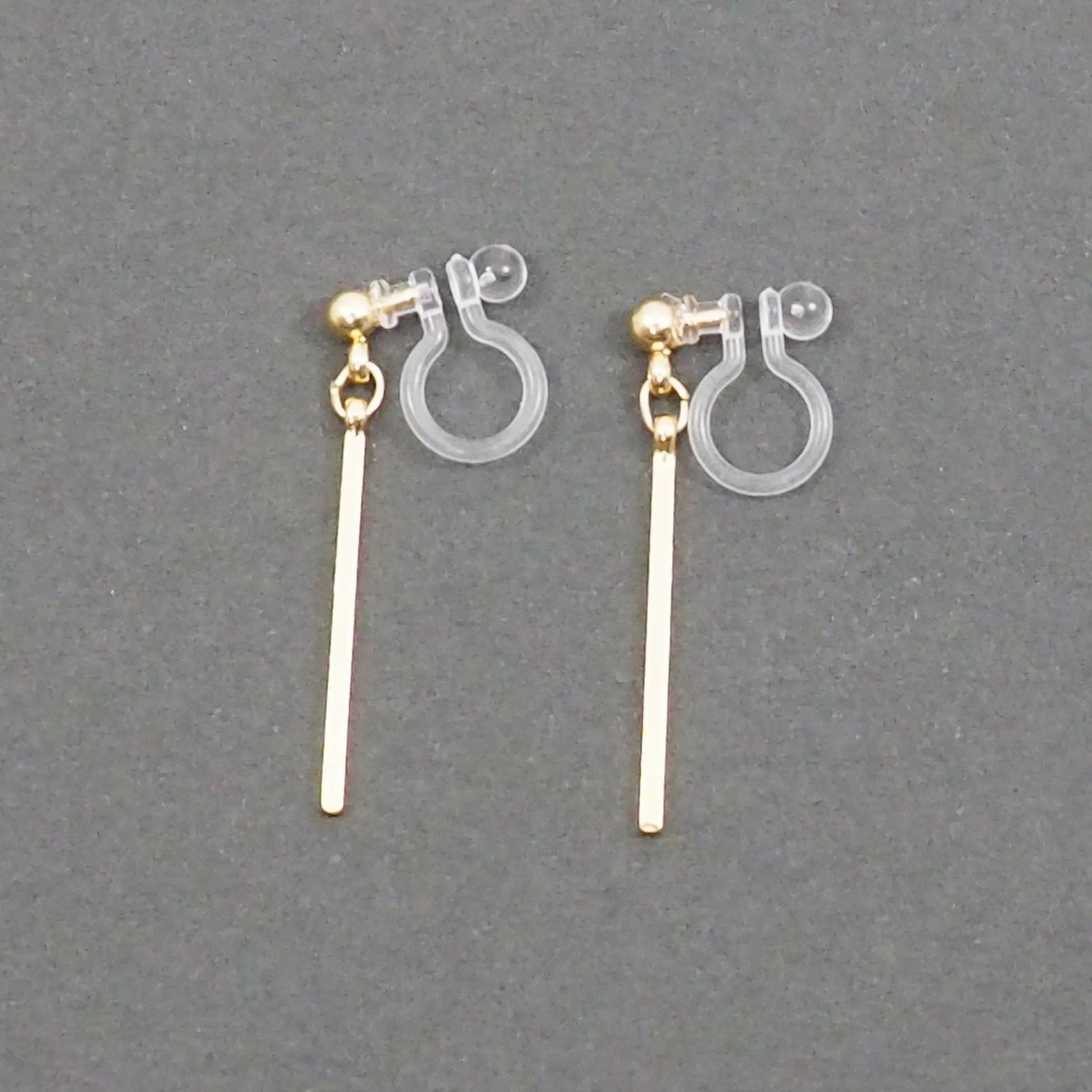 Gold Short Bar Invisible Clip On Earrings