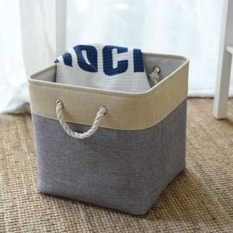 Homestic Foldable Storage Basket|Polyester Toy Storage Bin|Wardrobe Organizer For Clothes (Dark Grey & Brown)