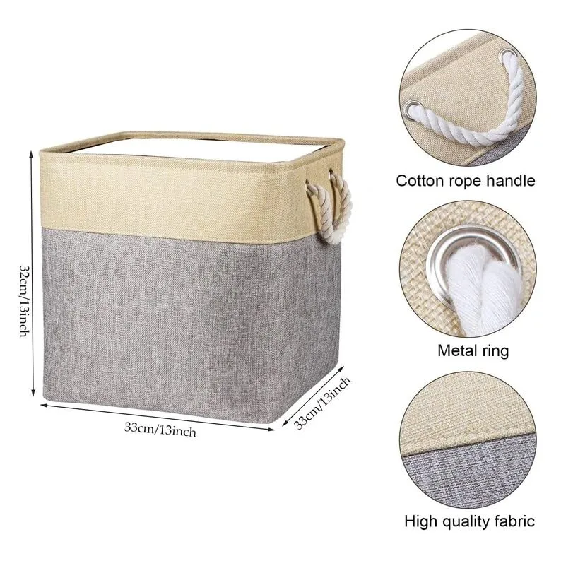 Homestic Foldable Storage Basket|Polyester Toy Storage Bin|Wardrobe Organizer For Clothes (Dark Grey & Brown)
