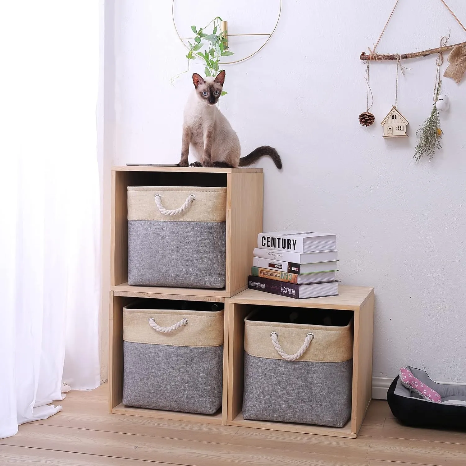 Homestic Foldable Storage Basket|Polyester Toy Storage Bin|Wardrobe Organizer For Clothes (Dark Grey & Brown)