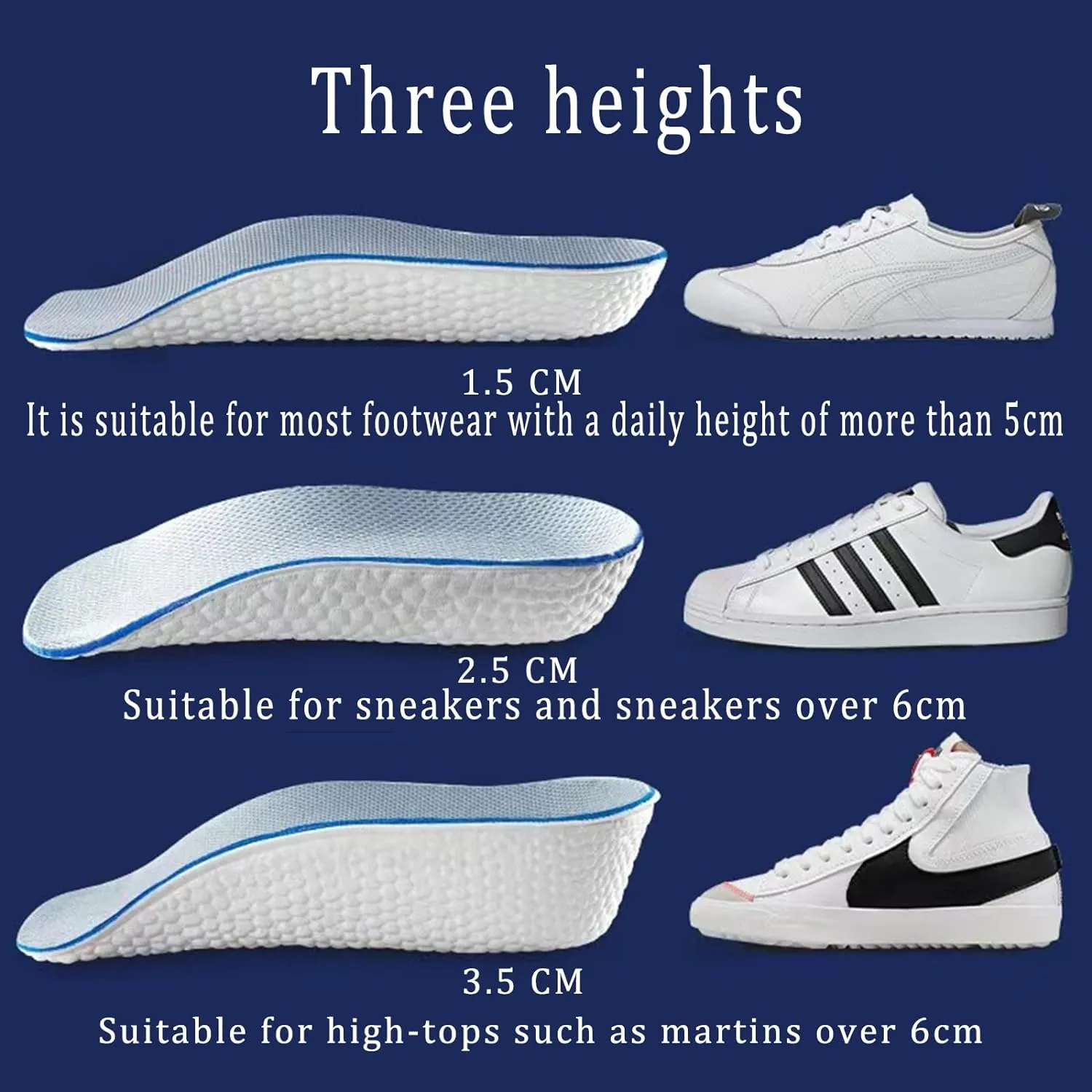 Insole Height, Men's Orthopedic Cushions, Women's, Booster Orthopedic Cushions 1.0, Arch Support Orthopedic Cushions, Embossed Foot Cushions (2 Pairs) (Blue, Men's 2.5cm)